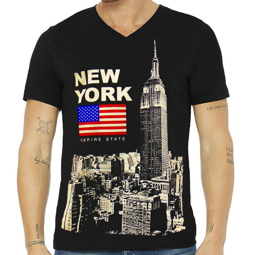NWT EXCHANGE NEW YORK MEN'S BLACK V-NECK SHORT SLEEVE T-SHIRT SIZE S M L